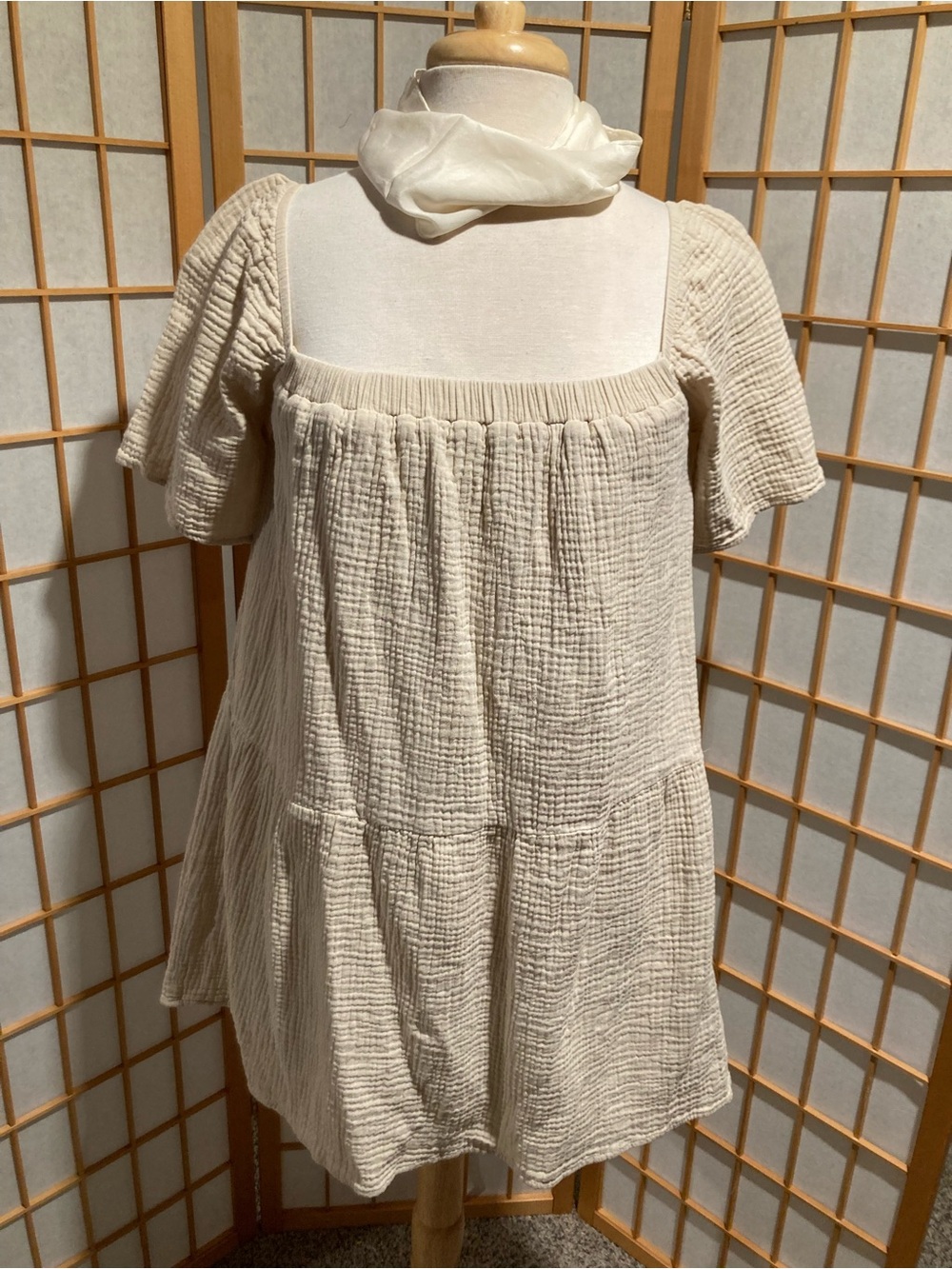 SABO Neutral Cream Gauze Short-Sleeve Dress Size Small